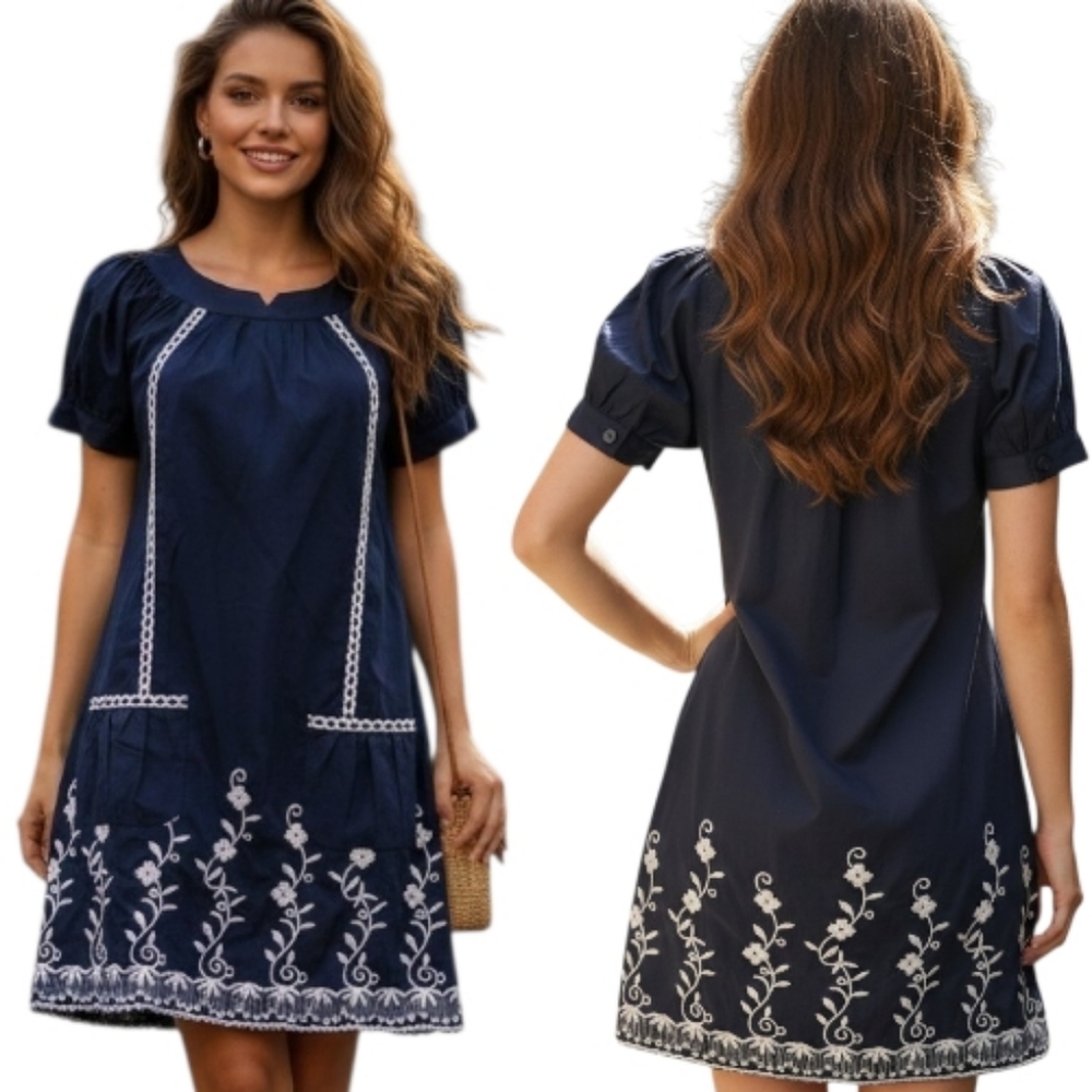 RHAPSODY Embroidered Floral Shift Dress - Size 6
